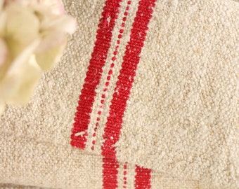 antique linen grain sack, cottagecore, cushion fabric L 030
