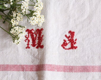 D 231:  handloomed linen antique charming TOWEL napkin LAUNDERED EASTER Spring decoration 리넨