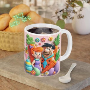 Easter Mug, Flintstones 3D Ceramic Coffee Cup, Unique Novelty Gift, Collectible Cartoon Decor for Fans
