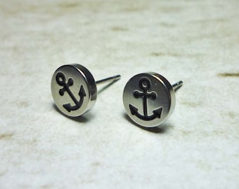 Anchor Round Stud Earrings