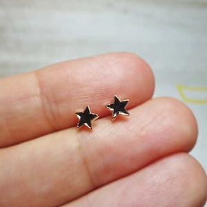 Mini Black Star Stud Earrings, Dainty Star Earrings