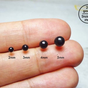 Black Ball Stud Earrings, 20g Stainless Steel Ball Earrings