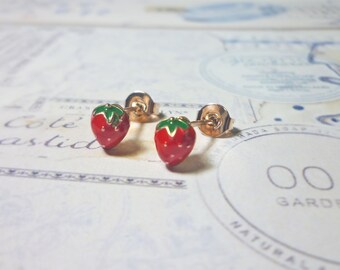 Tiny Strawberry Stud Earrings, Fruit Earrings, Garden Lover Gifts