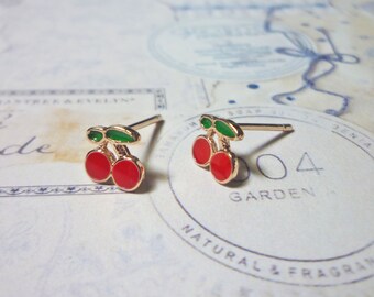 Pendientes de cereza diminutos, joyería de frutas