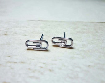 Tiny Clip Stud Earrings, Silver Paperclip Earrings