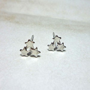 Triple Star Stud Earrings, Dainty Silver Star Earrings
