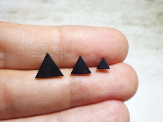 Black Triangle Stud Earrings, Stainless Steel Triangle Earrings