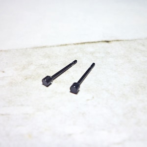 Tiny Black Dot Stud Earrings, 2mm Stainless Steel Round Earrings