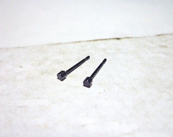 Tiny Black Dot Stud Earrings, 2mm Stainless Steel Round Earrings