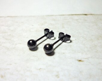 Pendientes de bola negra: acero inoxidable de 4 mm