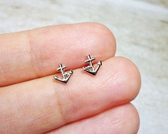 Tiny Silver Nautical Stud Earrings, Sea Theme Jewelry