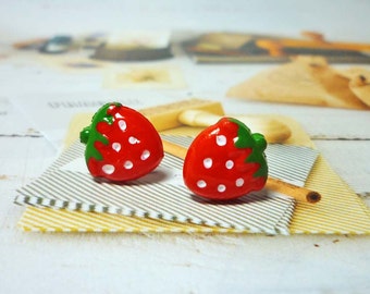 Pendientes de fresa diminutos, joyería de frutas kawaii
