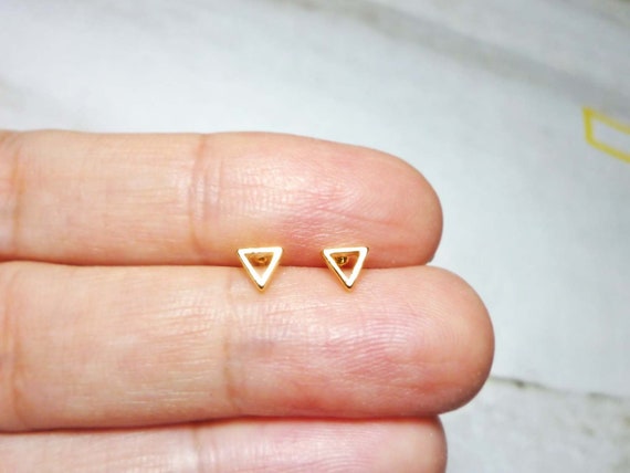 Tiny Open Triangle Stud Earrings, Dainty Gold Triangle Earrings