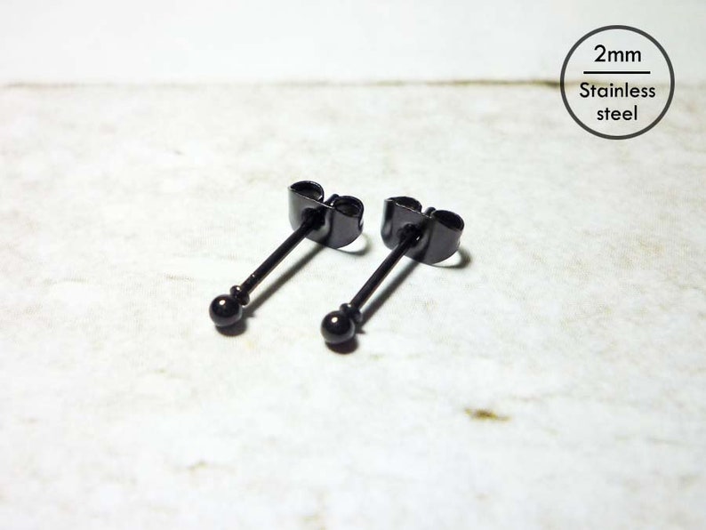 Stainless Steel Ball Earrings Black Ball Stud Earrings 2mm