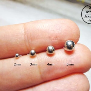 Steel Ball Stud Earrings, 20g Stainless Steel Ball Earrings image 1