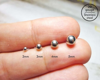 Steel Ball Stud Earrings, 20g Stainless Steel Ball Earrings