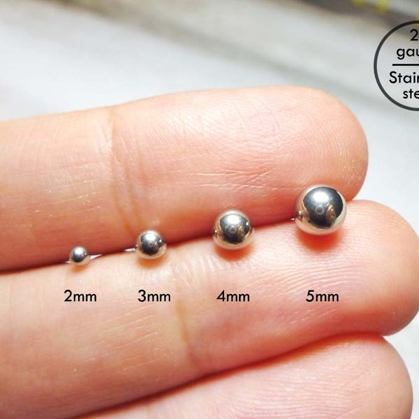 Steel Ball Stud Earrings, 20g Stainless Steel Ball Earrings