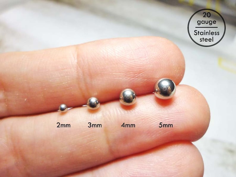 Steel Ball Stud Earrings, 20g Stainless Steel Ball Earrings image 1