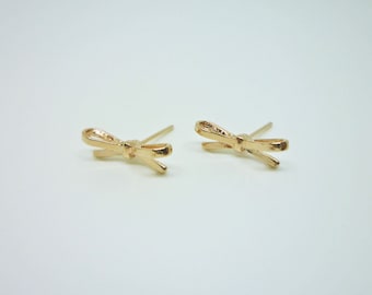 Ribbon Bow Stud Earrings, Rose Gold Bow Jewelry, Gift for Her