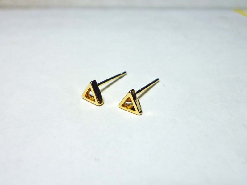 Tiny Open Triangle Stud Earrings, Dainty Gold Triangle Earrings image 2