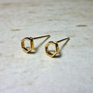 Gold Hexagon Stud Earrings, Dainty Earrings