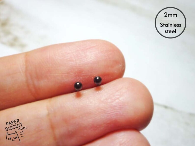 Stainless Steel Ball Earrings Black Ball Stud Earrings 2mm
