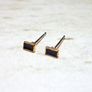 Black Rectangle Stud Earrings, Tiny Bar Earrings