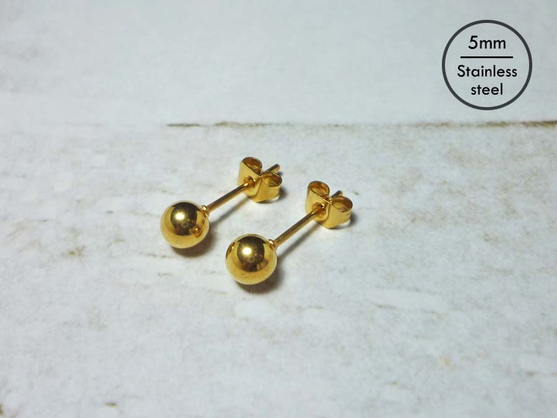 Gold Ball Stud Earrings 5mm Stainless Steel Ball Earrings