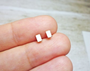 Pendientes rectangulares blancos, pendientes de barra pequeña