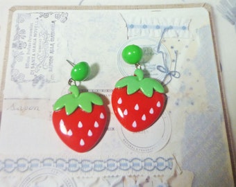 Big Strawberry Drop Stud Earrings, Kawaii Fruit Jewelry