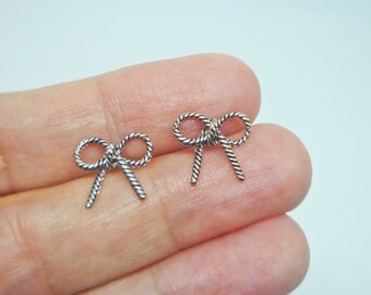 Pendientes de lazo de cuerda, joyería de lazo de plata