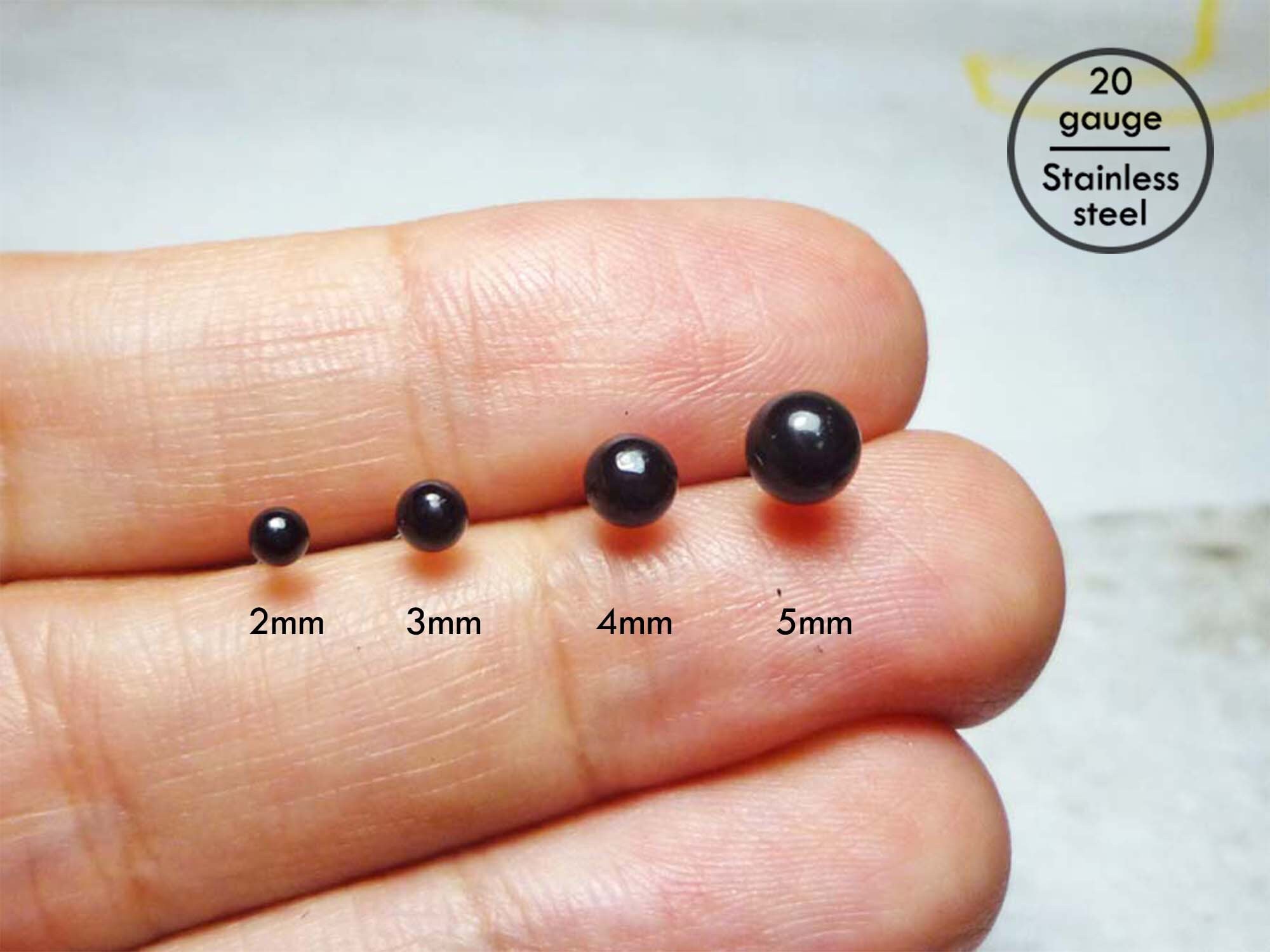Black Ball Stud Earrings 3mm 20g Stainless Steel Ball Earrings