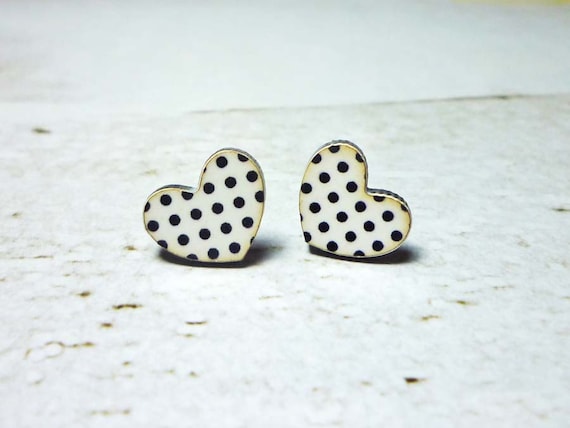 Vintage Polka Dots Heart Earrings