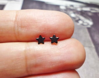 Tiny Black Star Stud Earrings, Sterling Silver Star Earrings, Star Stud earrings