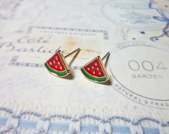 Mini Watermelon Slice Stud Earrings, Fruit Jewelry