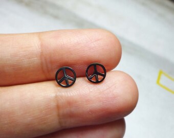 Peace Sign Stud Earrings, Stainless Steel Peace Symbol Earrings
