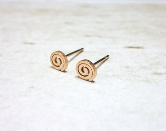 Pendientes de botón con círculos en espiral, de acero inoxidable, con círculos concéntricos.