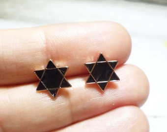 Black Hexagram Stud Earrings, 6 Pointed Star Earrings