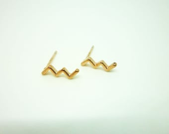 Zigzag Stud Earrings, Rose Gold Earrings