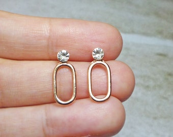 Oval Shape with Diamond Drop Stud Earrings, Sparkle Jewelry