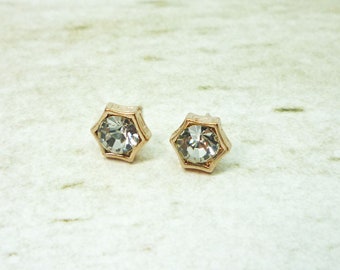 Diamond Hexagon Stud Earrings, Sparkle Earring