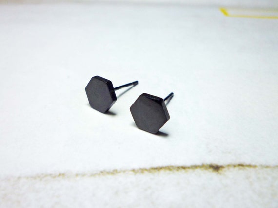 Black Hexagon Stainless Steel Stud Earrings