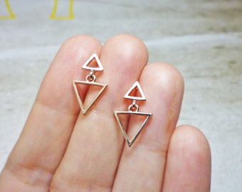 Triangle Drop Stud Earrings, Rose Gold Triangle Jewelry