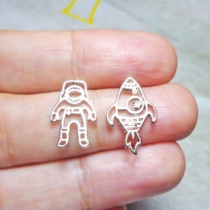 Astronaut and Rocket Stud Earrings, Spaceship Earrings
