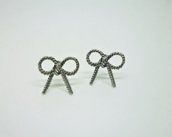 Rope Bow Stud Earrings, Silver Bow Jewelry