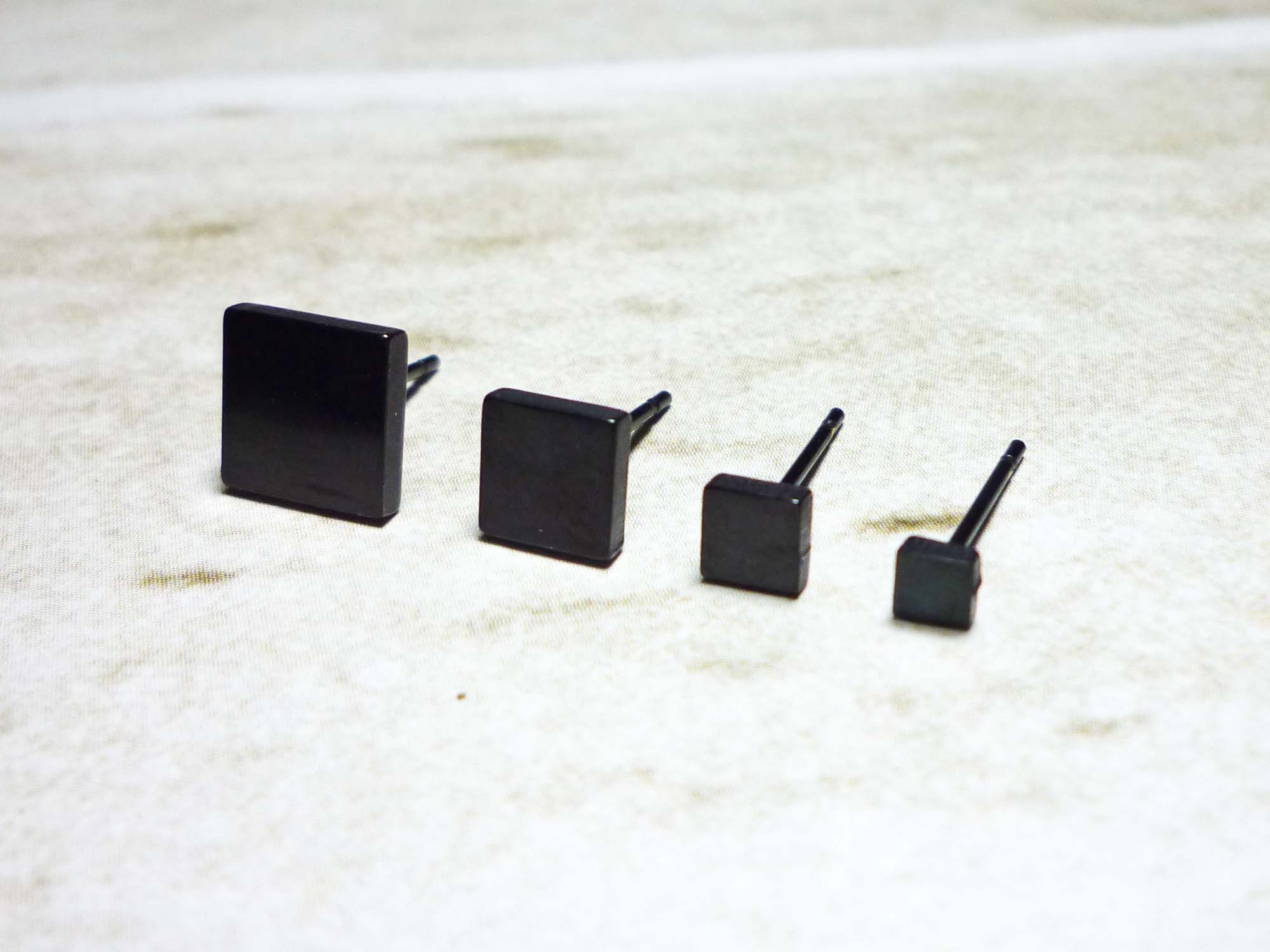 Black Square Stud Earrings Stainless Steel Earrings Etsy Canada