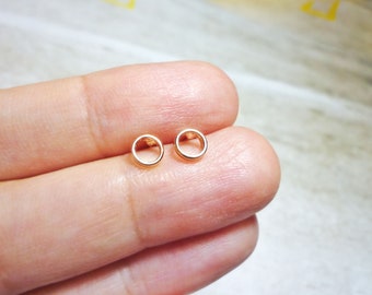 Tiny Circle Stud Earrings, Dot Rose Gold Stud Earrings