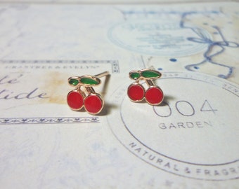 Tiny Cherry Stud Earrings, Fruit Jewelry