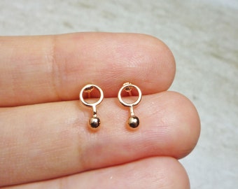 Circle with Ball Drop Stud Earrings