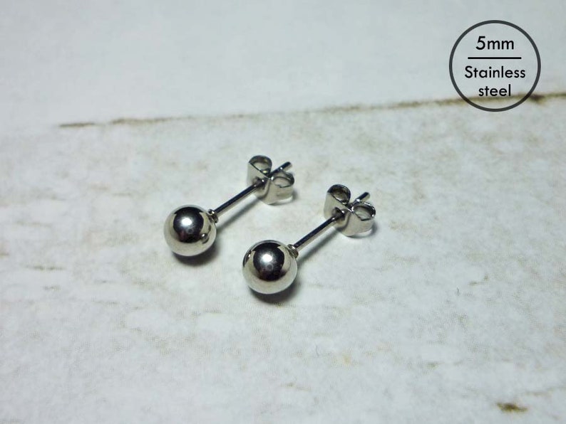 Pendientes de bolas de acero, pendientes de bolas de acero inoxidable de 20 g 5mm